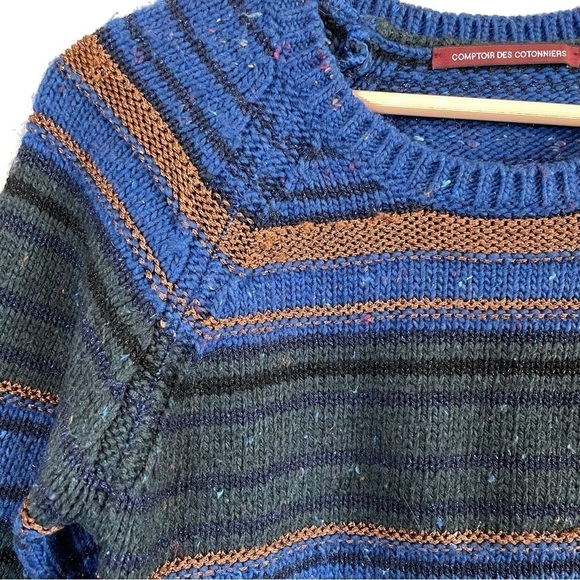Comptoir des Cotonniers Wool Alpaca Blend Blue Stripe Cozy Sweater Top Sze Small - Picture 2 of 12